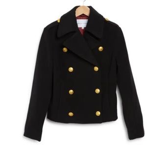 Rebecca Minkoff Black Double Breasted Peacoat w/ Gold Buttons Womens Large NEW